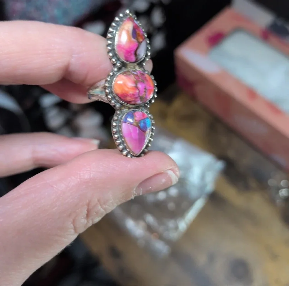 Silver Triple Stone Teardrop Turquoise Ring